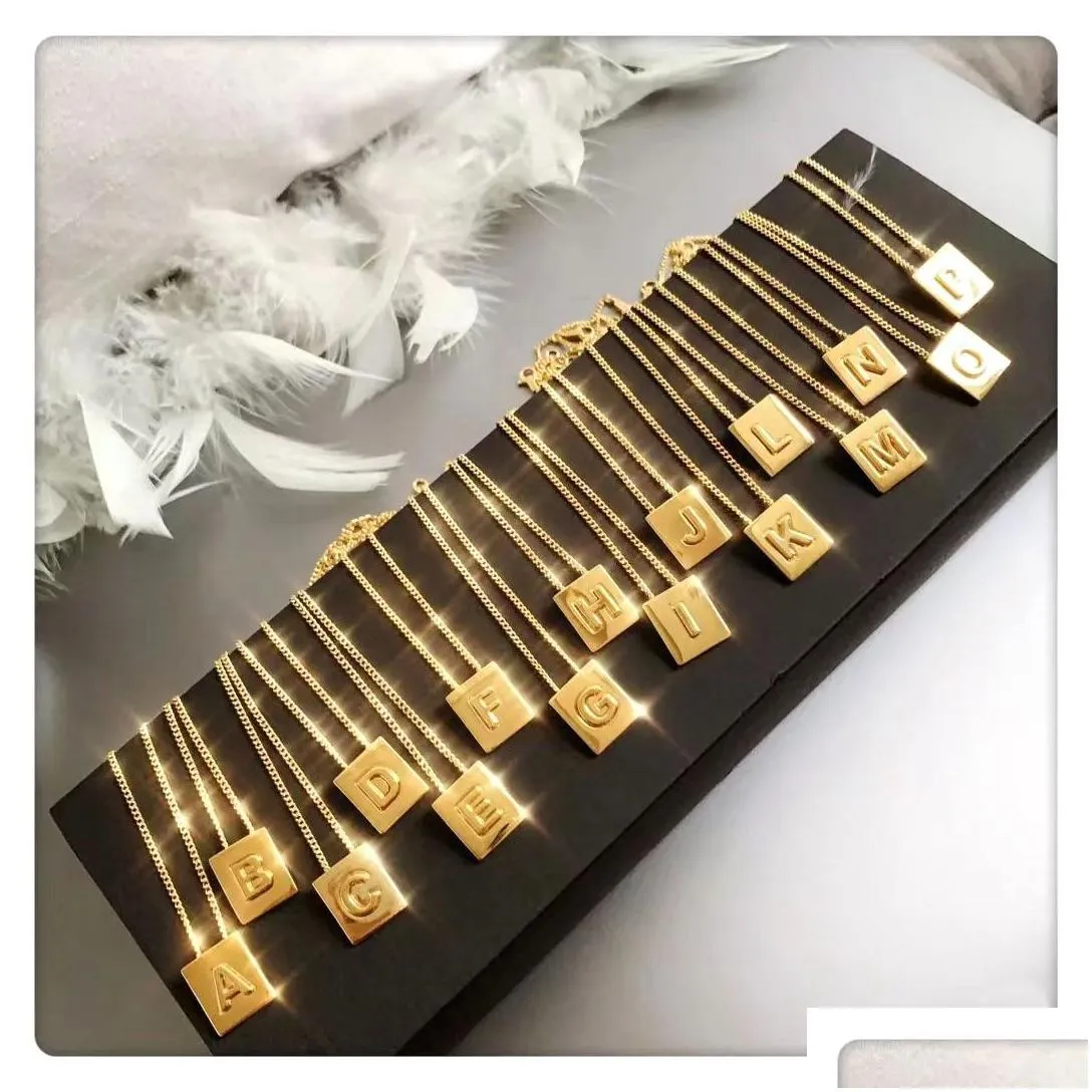 Pendant Necklaces 18K Gold Block Designer Pendant Necklaces For Women Girls Brand Luxury Link Chain Short Choker Square Letters Geomet Otxbp