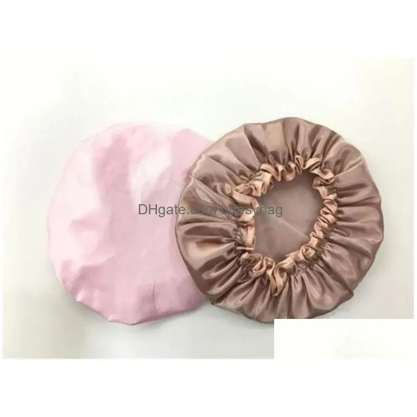Shower Caps Lovely Thick Women Shower Caps Satin Hats Colorf Bath Hair Er Double Waterproof Bathing Cap Home Ss0422 Drop Delivery Home Otzhe