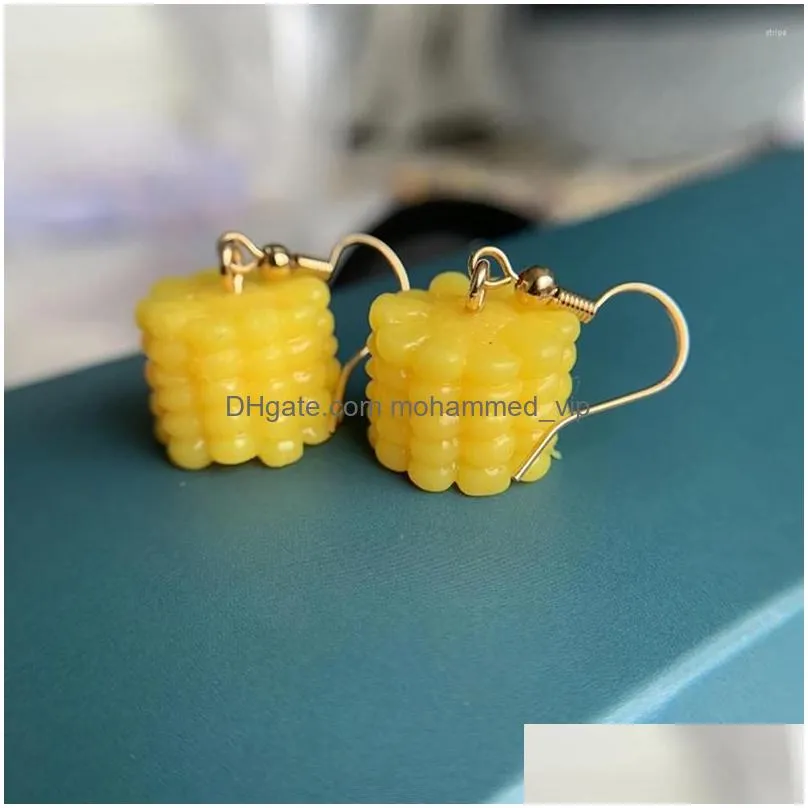 dangle earrings 2023 korean fashion jewelry gold plated cute vegetable food sweet 3d hypoallergenic corn for women girls gifts