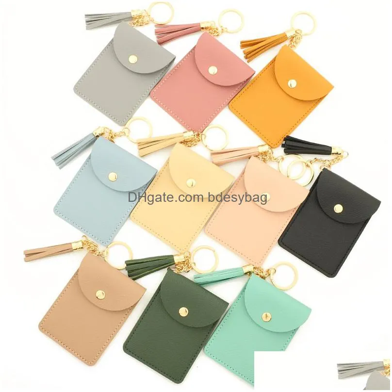 Party Favor New Women Wristlet Card Holder Sile Chain Beaded Bangle Wallet Bracelet Keychain Pocket Coin Purse Leather Tassel Key Ring Ot7Xp