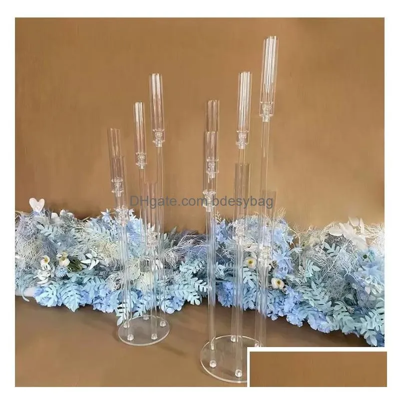 Candle Holders 5Pcs Wedding Decoration Centerpiece Candelabra Clear Candle Holder Acrylic Candlesticks For Weddings Event Party Ss0401 Ot307