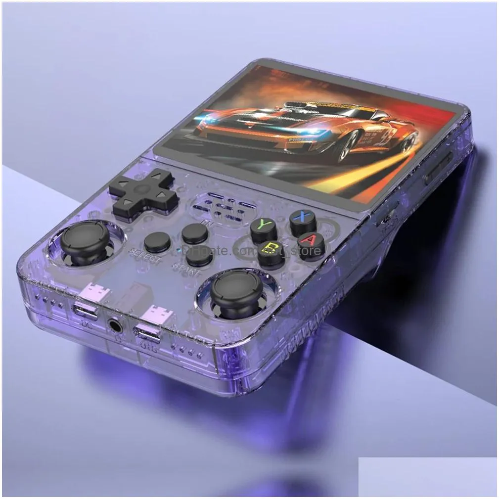 portable game players r36s mini game console 64gb games 3.5 inch ips screen classic game player open source linux 3d dual-system for kids and adult