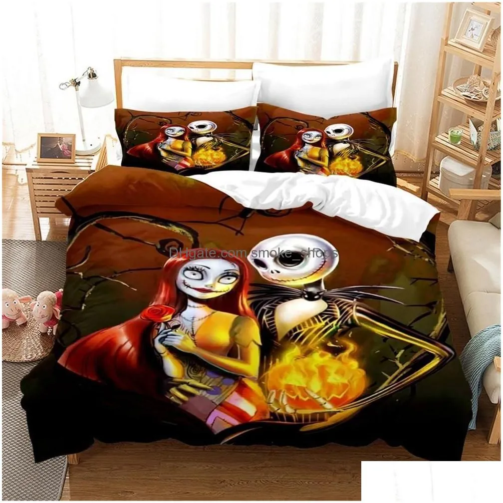 bedding sets nightmare before christmas set valentines day decor gifts soft duvet cover jack and sally bed comforter king twin 221129