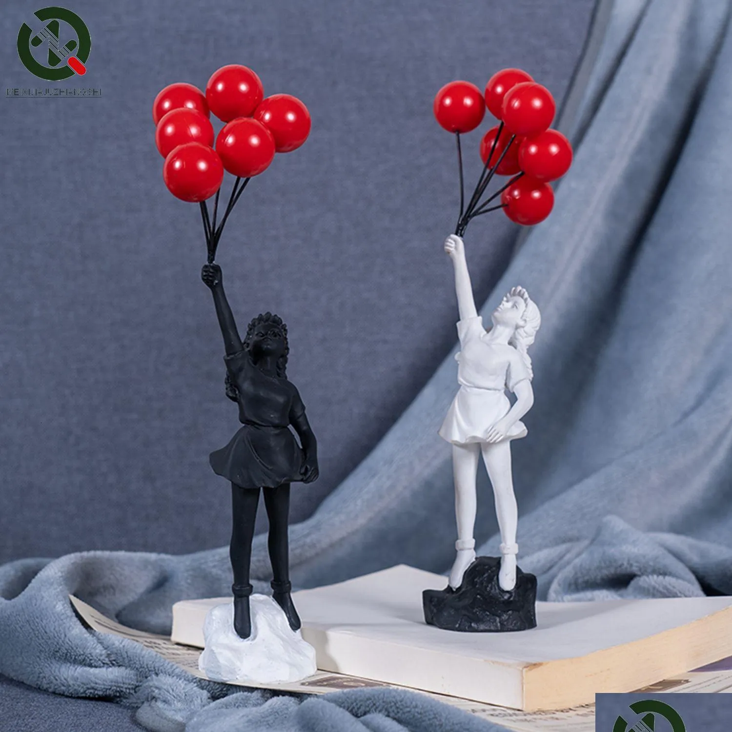 decorative objects figurines flying balloon girl figurine home decor banksy modern art sculpture resin figure craft decoration collectible