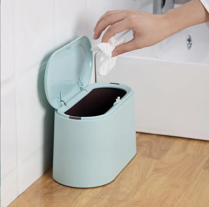 office and household desktop mini trash can with press type snap cover double-layer small trash bin plastic desk storage box