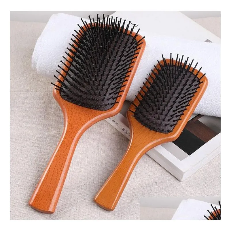 Paddle Brush Air cushion Hairdressing Wood Massage Hair Brushes Brosse Club Hiqh Quality Straight hair curly Comb Massager 2 Styles big and Small