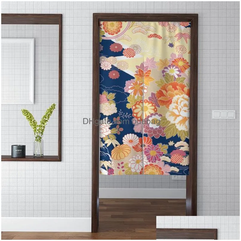 curtain japanese noren flower bird carp door curtain take you good luck home decor bedroom kitchen short plush colorful artistic curtain