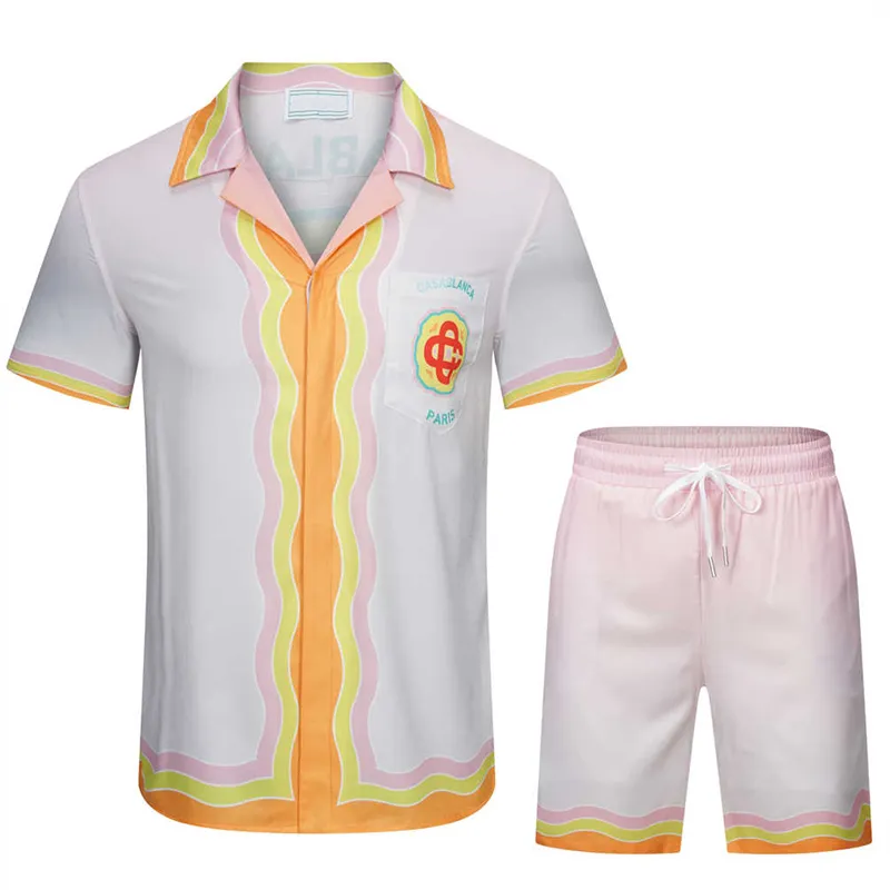 Casual Shirt Set Summer High Quality Sportsuit Fashion Short Sleeve Bowling Hawaii Beach Designer Beach Floral monogram Shirt Set M-XXXL