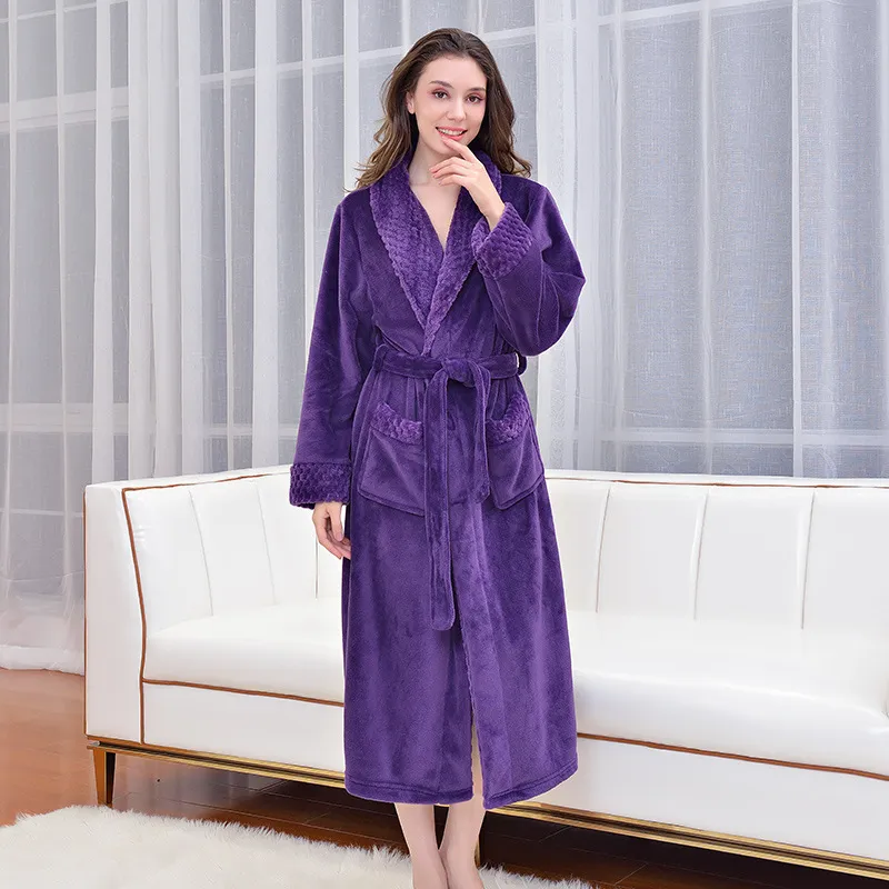 autumn/winter thickened bathrobe flannel nightgown long mens nightgown plus fleece hotel pajamas couples nightgown