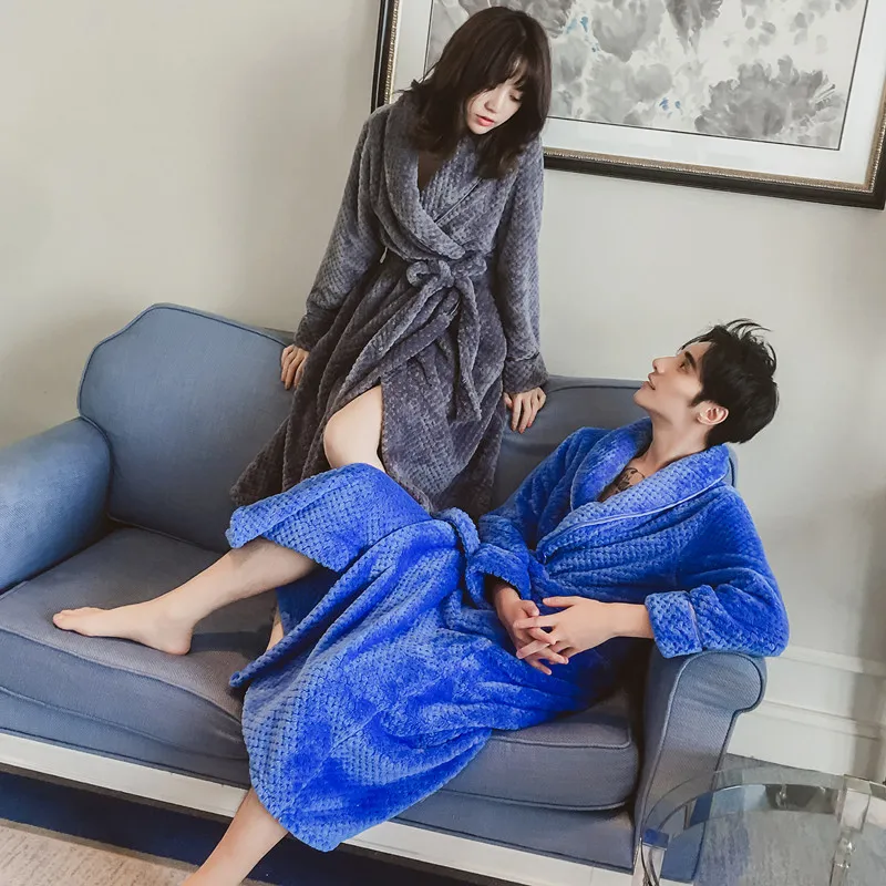 nightgown women winter couple thick and long flannel pajamas bathrobe bathrobe mens coral velvet homewear