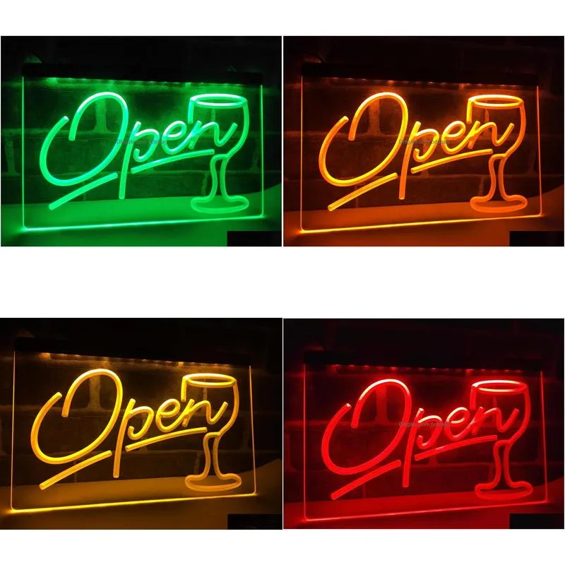painting lb536 script open glass cocktails bar led neon light sign home decor crafts