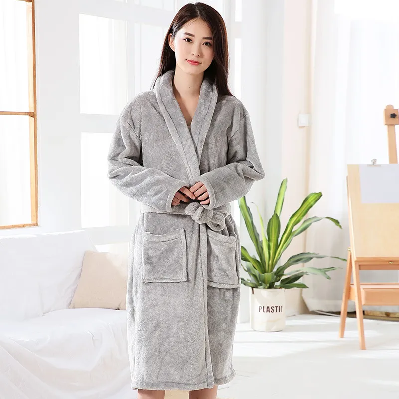 autumn/winter thick flannel couple robe plus long plus size coral velvet long sleeve slim-fit bathrobe for men and women