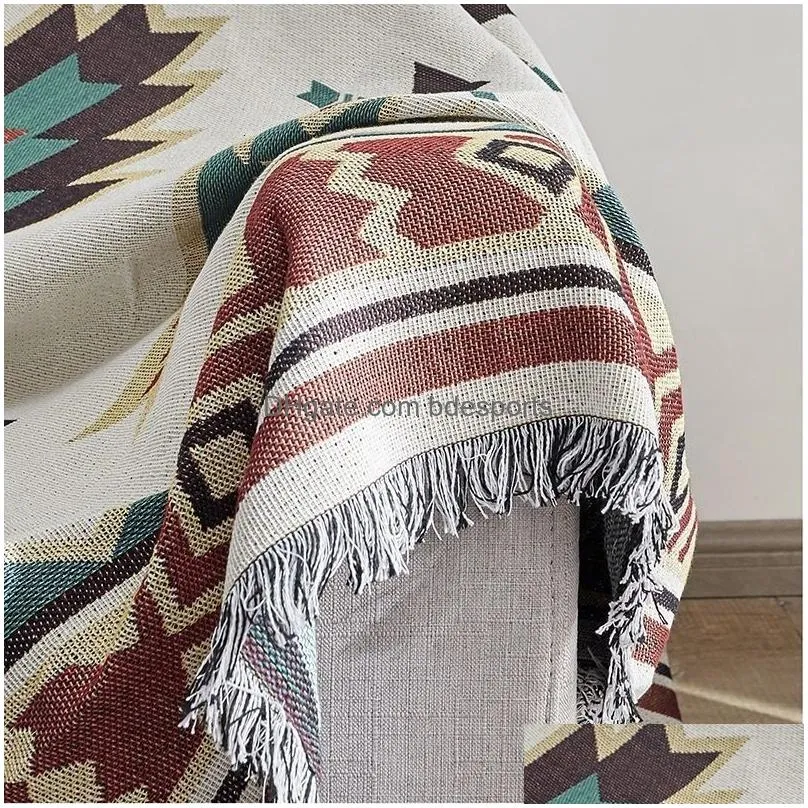 Blanket Christmas Tassel Knitted Beach Picnic Outdoor Cam Ethnic Bohemian Striped Plaid For Beds Sofa Mats 221122 Drop Delivery Dhr46