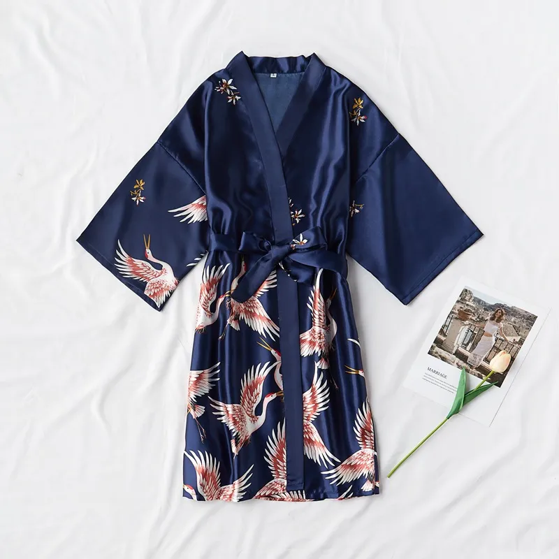 pajamas female summer bride dressing gown imitation silk fashion crane sexy dressing gown casual bathrobe ice silk home with hand gift