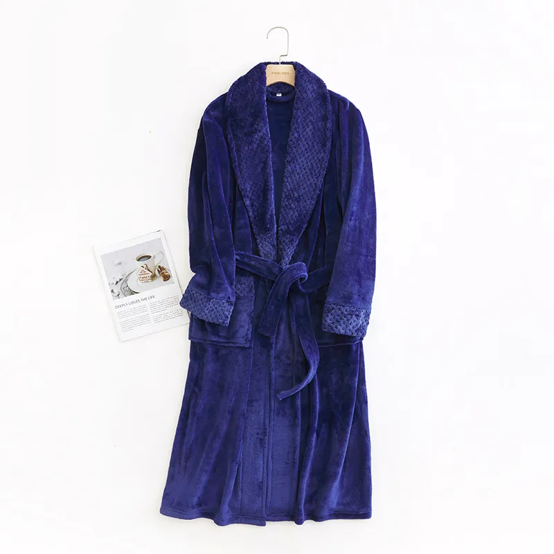 autumn/winter thickened bathrobe flannel nightgown long mens nightgown plus fleece hotel pajamas couples nightgown