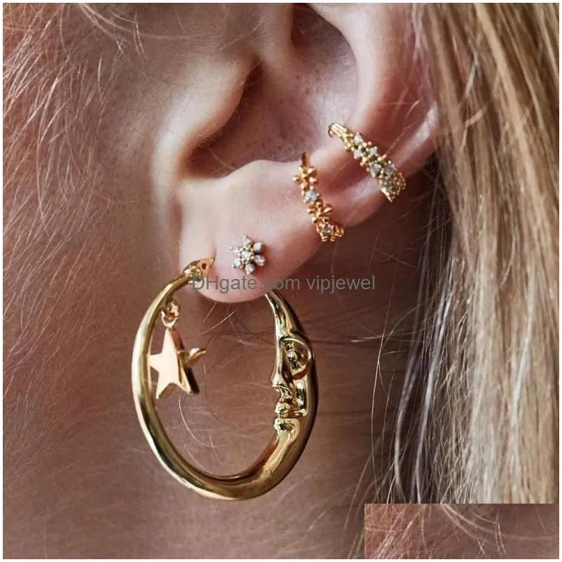 hoop huggie 2021 punk earrings jewelry for women vintage stud pentagram statement retro gifts big fashion accessoires cool stuff