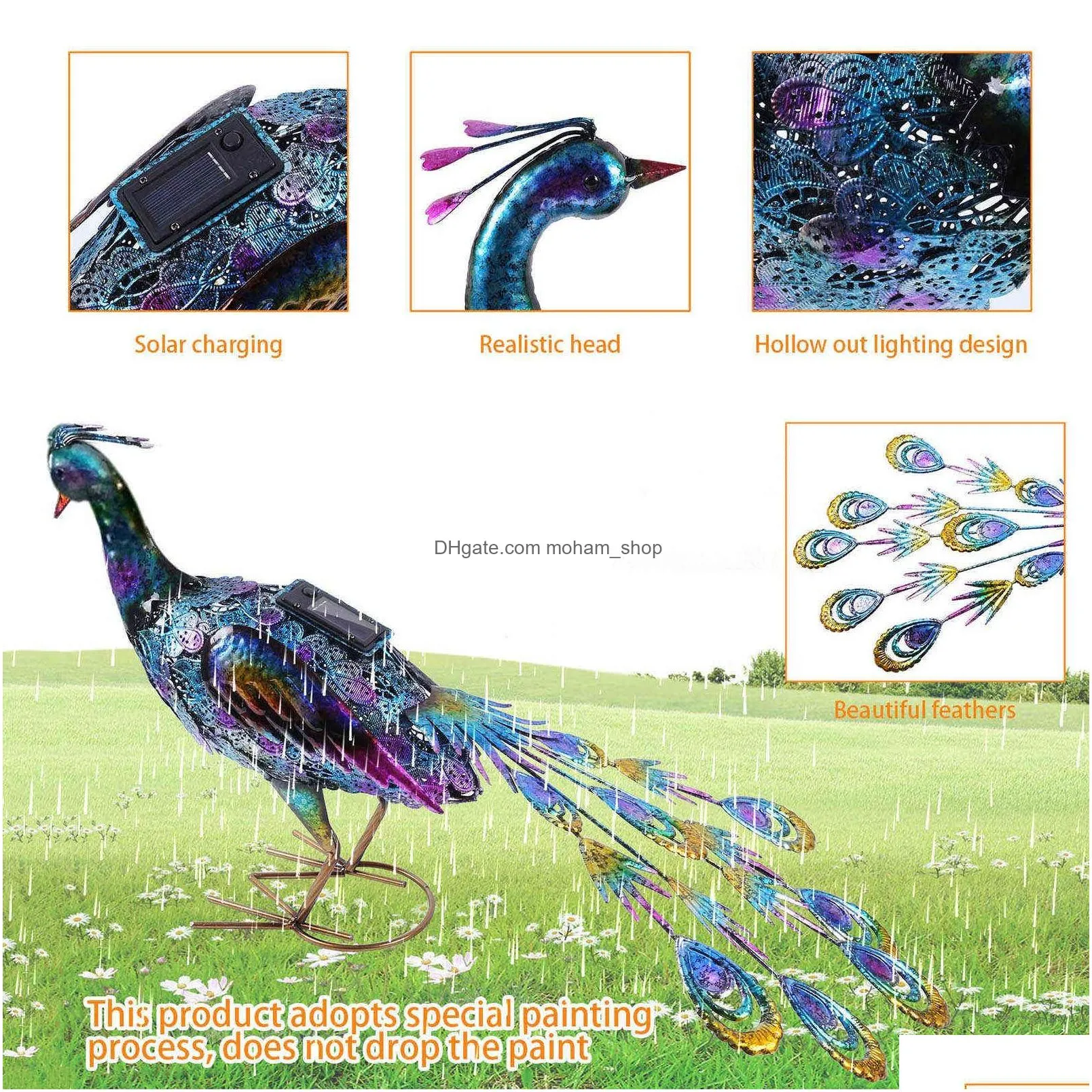 decorations solar lights peacock statues garden decoration outdoor lamp hollow figurine path lawn metal sculpture tuin decoratie jardin