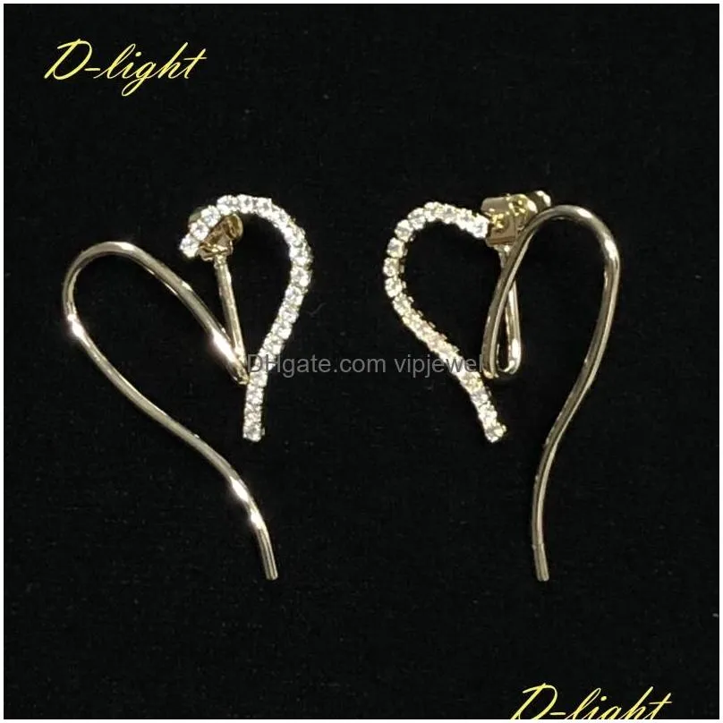 dangle earrings romantic love heart gold color zircon copper earring beautiful shiny lady women wedding jewelry banquet party gift