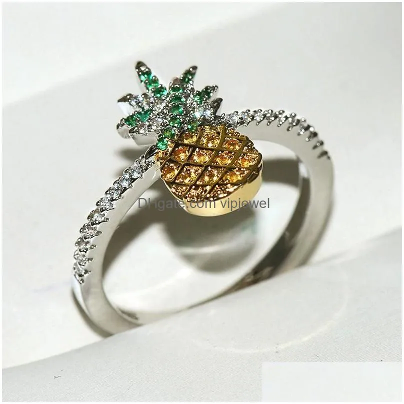 cluster rings cute pineapple silver ring with zircon stone for women wedding engagement fashion jewelry 2021