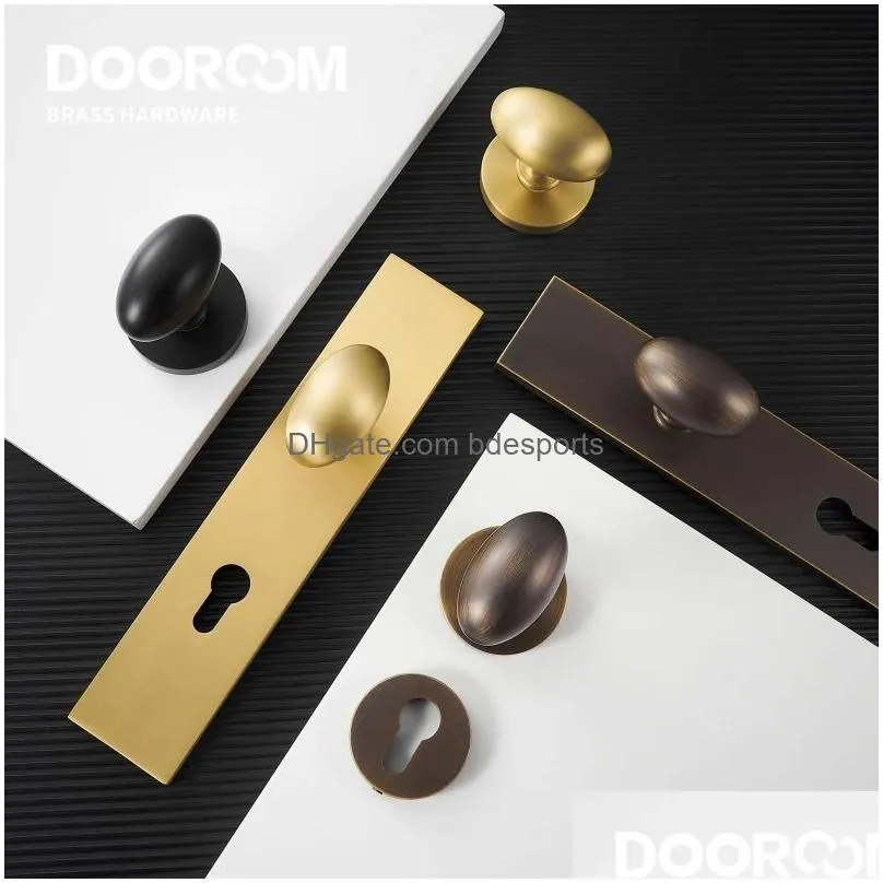 Handles & Pulls Dooroom Brass Door Lock Set Modern Egg Shaped Knob Long Plate Interior Bedroom Bathroom Double Wood Lever Dummy Handle Dhidu