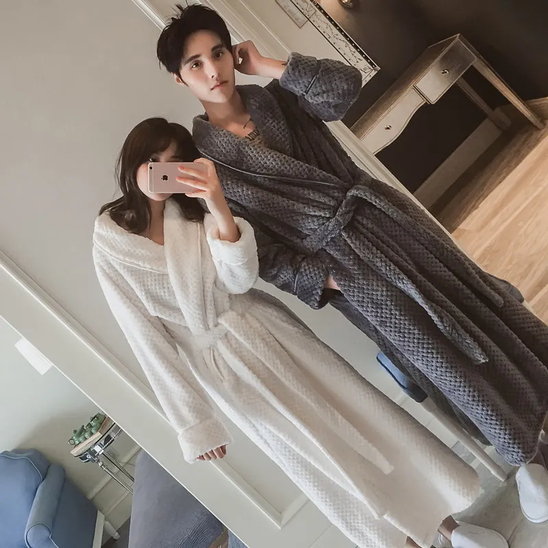 nightgown women winter couple thick and long flannel pajamas bathrobe bathrobe mens coral velvet homewear