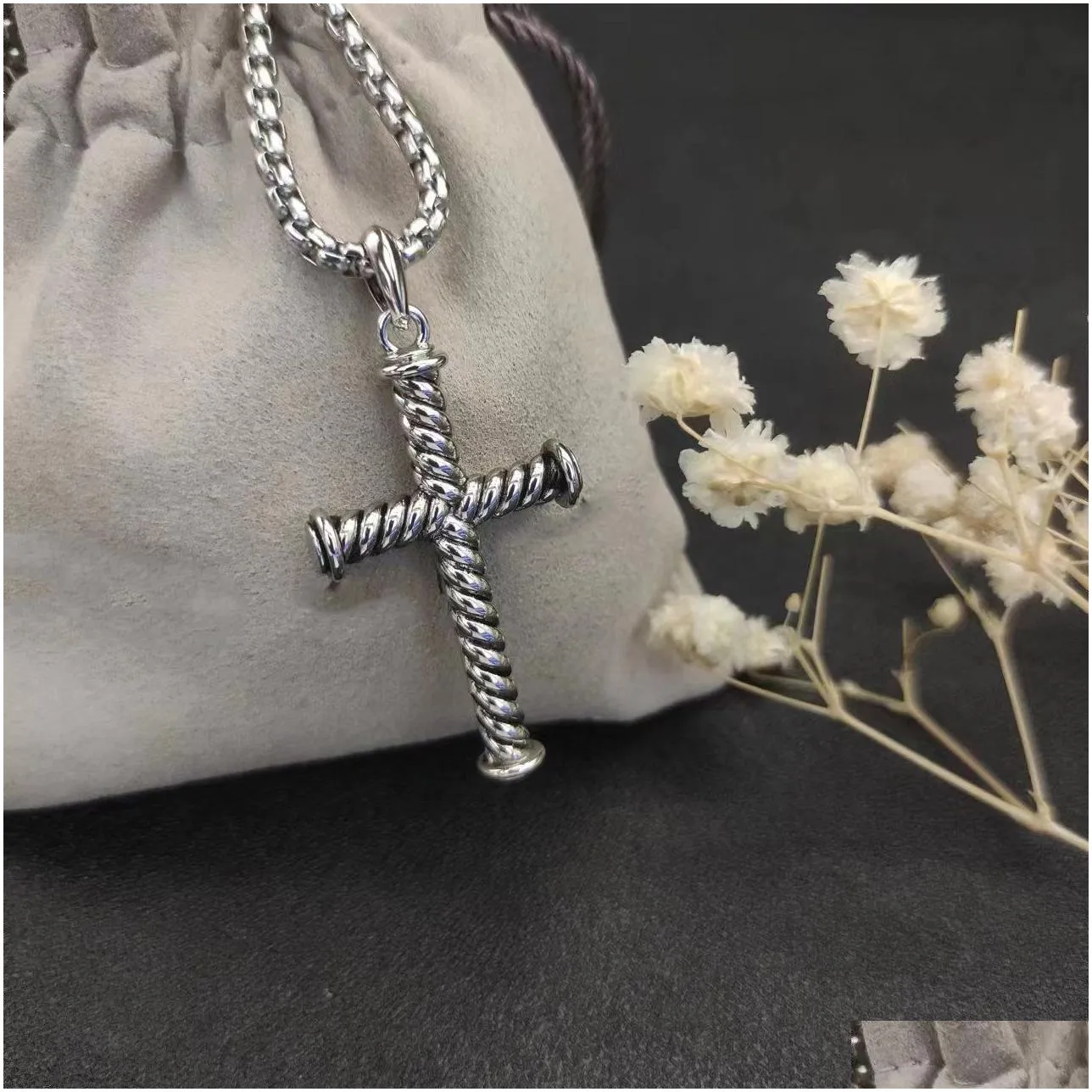 Pendant Necklaces Cross Necklace For Men Dy Jewelry Retro Vintage Designer Mens Chain Sier Necklaces Man Chains Boyfriend Birthday Par Otxfg