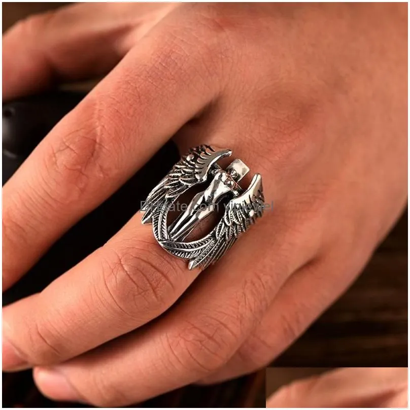 cluster rings gothic fallen angel casting jesus stainless steel cross ring men punk retro wing jewelry gift size 7-13