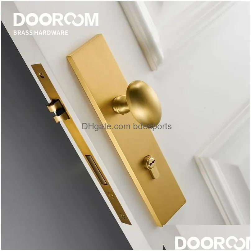 Handles & Pulls Dooroom Brass Door Lock Set Modern Egg Shaped Knob Long Plate Interior Bedroom Bathroom Double Wood Lever Dummy Handle Dhidu