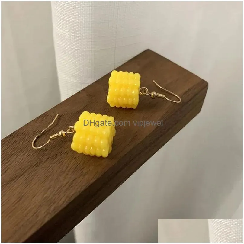 dangle earrings 2023 korean fashion jewelry gold plated cute vegetable food sweet 3d hypoallergenic corn for women girls gifts