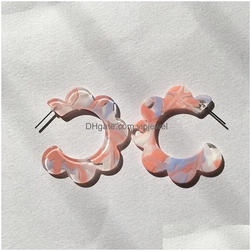 hoop huggie ujbox 2022 spring summer geometric lace acrylic earrings for women kids blue pink yellow factory wholesale