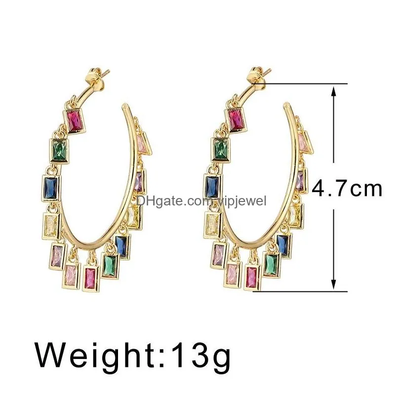 dangle chandelier copper micro pave zirconia drop hoop earrings for women luxury gold circle round earring hip hop party jewelry pendant