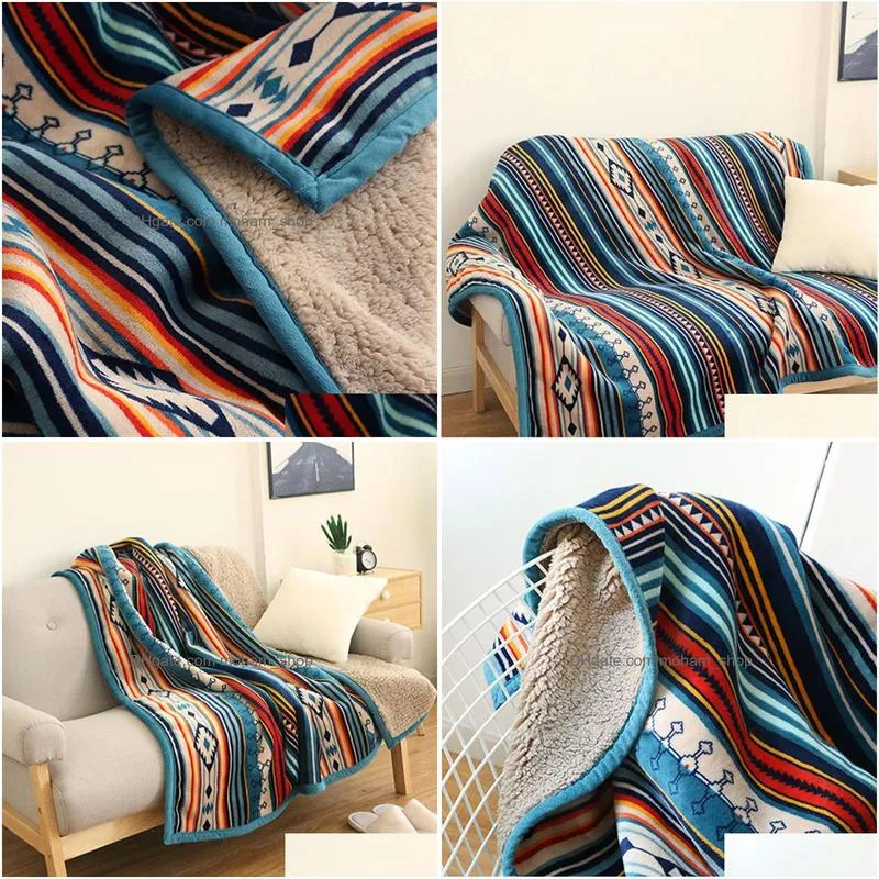 blankets super soft retro flannel fleece sherpa bohemian couch throw blanket for sofa portable car travel cover blanket 210316