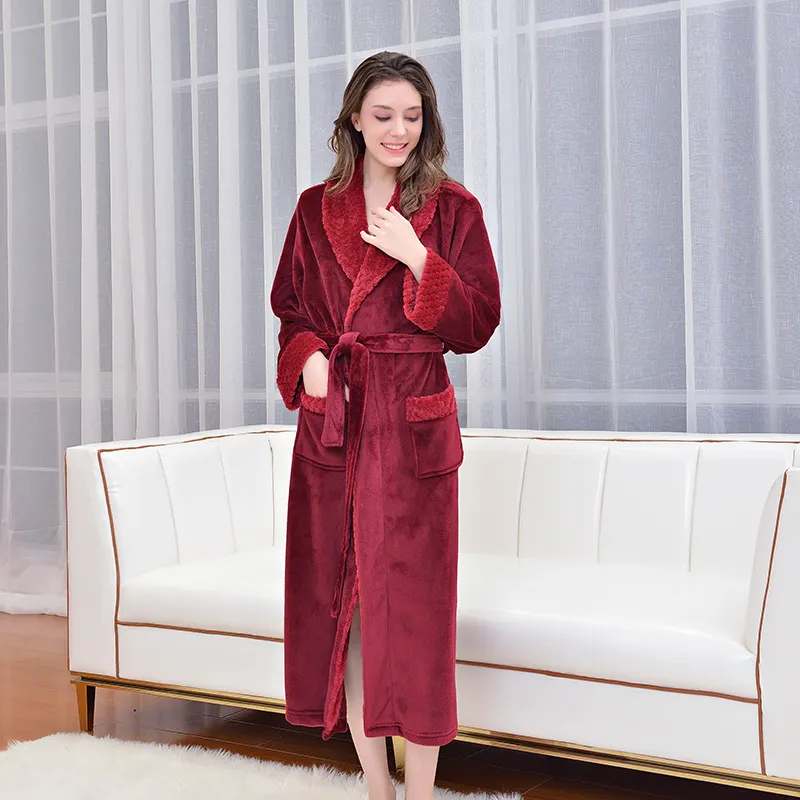 autumn/winter thickened bathrobe flannel nightgown long mens nightgown plus fleece hotel pajamas couples nightgown
