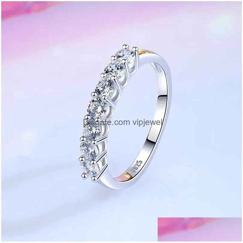 cluster rings s925 sterling silver full stars ring half circle a row pure zircons diamonds ins classic casual women finger band gift