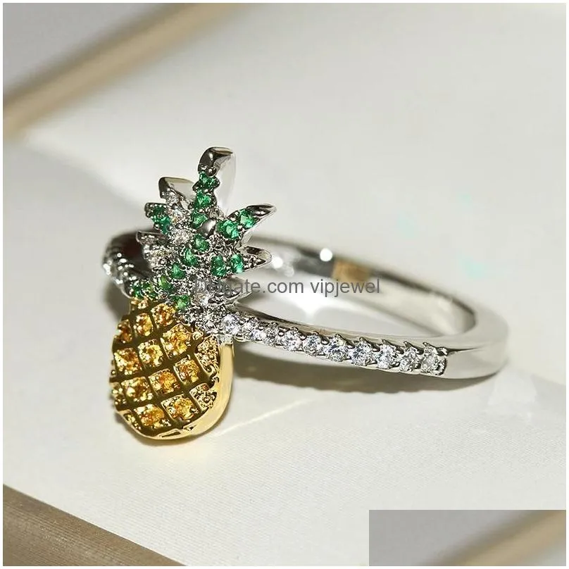 cluster rings cute pineapple silver ring with zircon stone for women wedding engagement fashion jewelry 2021