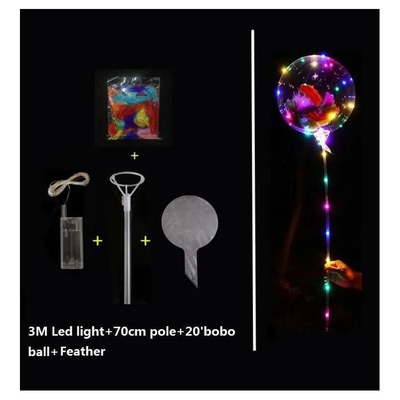 Other Festive & Party Supplies Helium Transparent Led Balloon Flashing Bobo With Stickers Cartoon Feathers Glitters For Festival Decor Dhxol