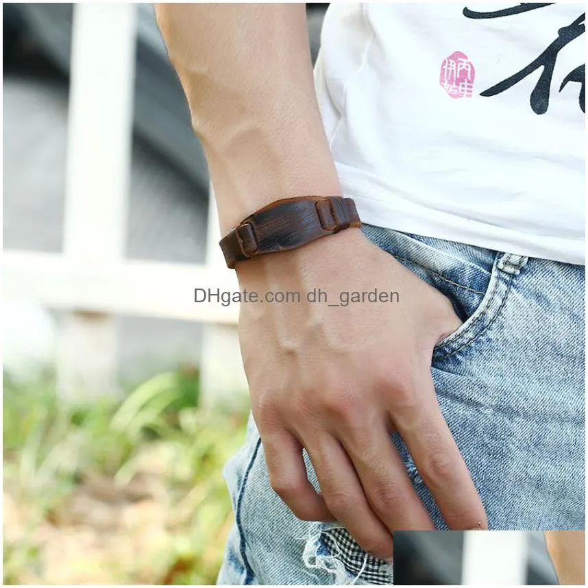 Bangle Button Adjustable Leather Bangle Cuff Watch Shape Bracelet Wristand For Men Women Fashion Jewelry Drop Delivery Jewel Dhgarden Dhuyq