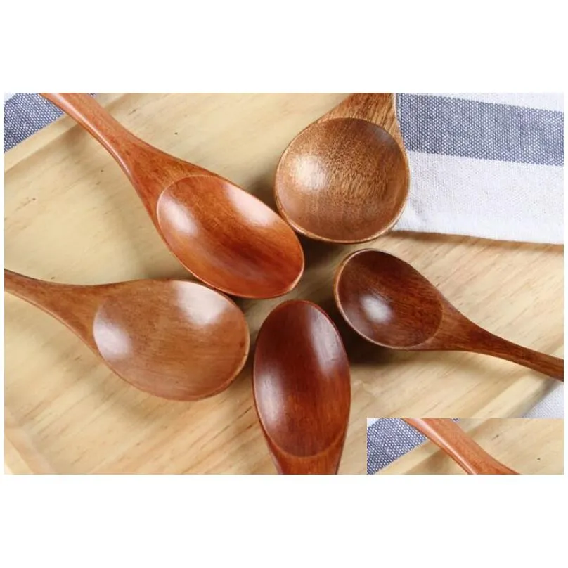 eco-friendly natural wooden spoon teaspoon tableware milk honey spoon soups coffee tea scoop kitchen baby dinnerware