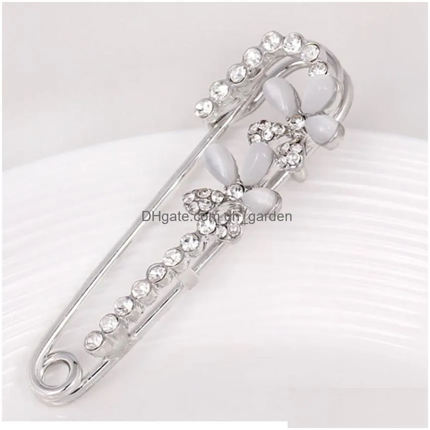 Pins, Brooches Clip Crystal Flower Cor Brooch Pin Fashion Women Scarf Buckle Pins Jewelry Gift Drop Delivery Jewelry Dhgarden Dh1Fs
