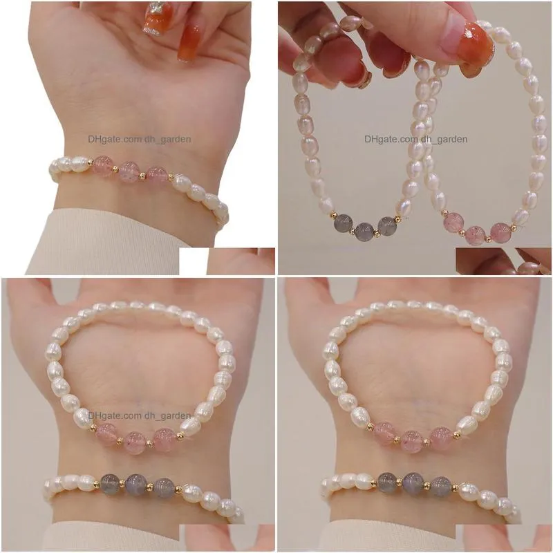 Chain Natural Freshwater Pearl Bracelet Stberry Quartz Crystal Labradorite Beaded Elastic Drop Delivery Jewelry Bracelets Dhgarden Dhhii
