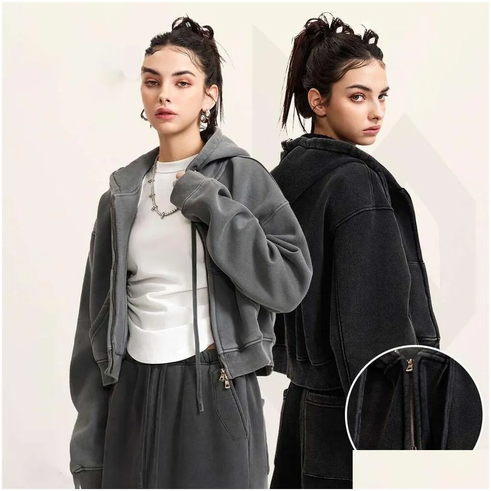 Lu Align Jacket Coat Hoody Womens Autumn Best Selling Thick Loosed Short Zipper Hooded Street Hoodies Drop Delivery Dhnrx