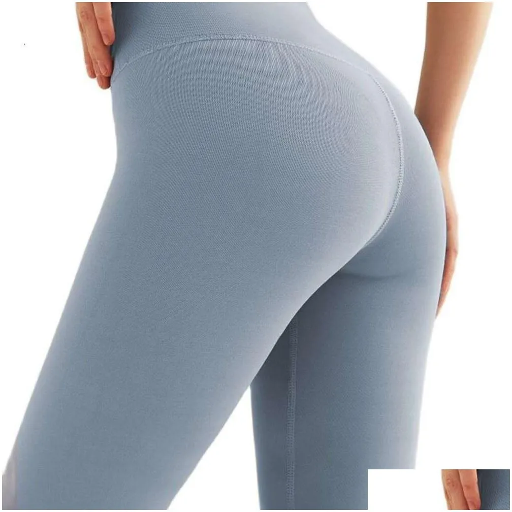 Lu Yoga Leggings Lemon Algin Peach Hip Lift Tights High Waist Belly Running Fitness Pants European And American Sports Nude Women Ll Dhdof