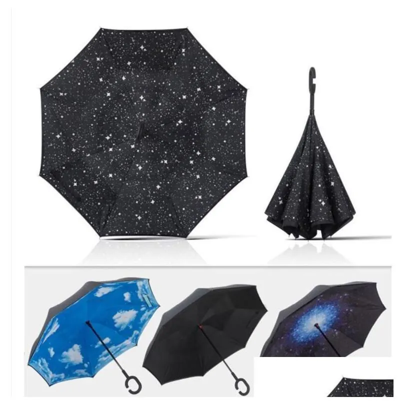 Umbrellas Wind-Proof Inverted Folding Double-Layer Rain-Proof Sun Inside And Outside Self-Made Umbrella C Handle Inventory Drop Deliv Dhfql