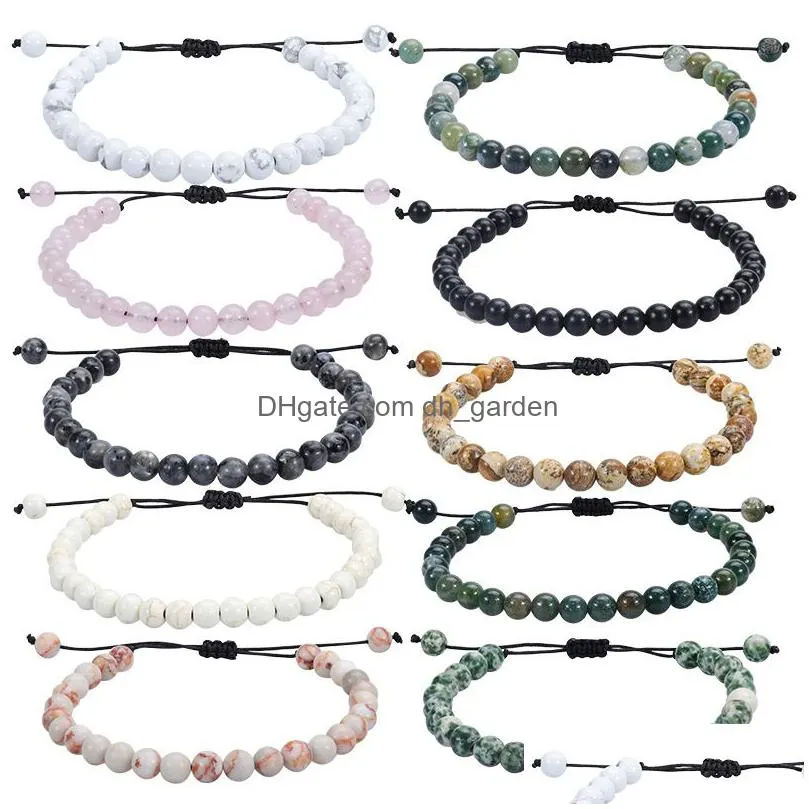 Beaded 6Mm Fashion Natural Stone Healing Crystal Beaded Bracelet Women Men Handmade Precious Gemstone Round Bead Adjustable Dhgarden Dheif