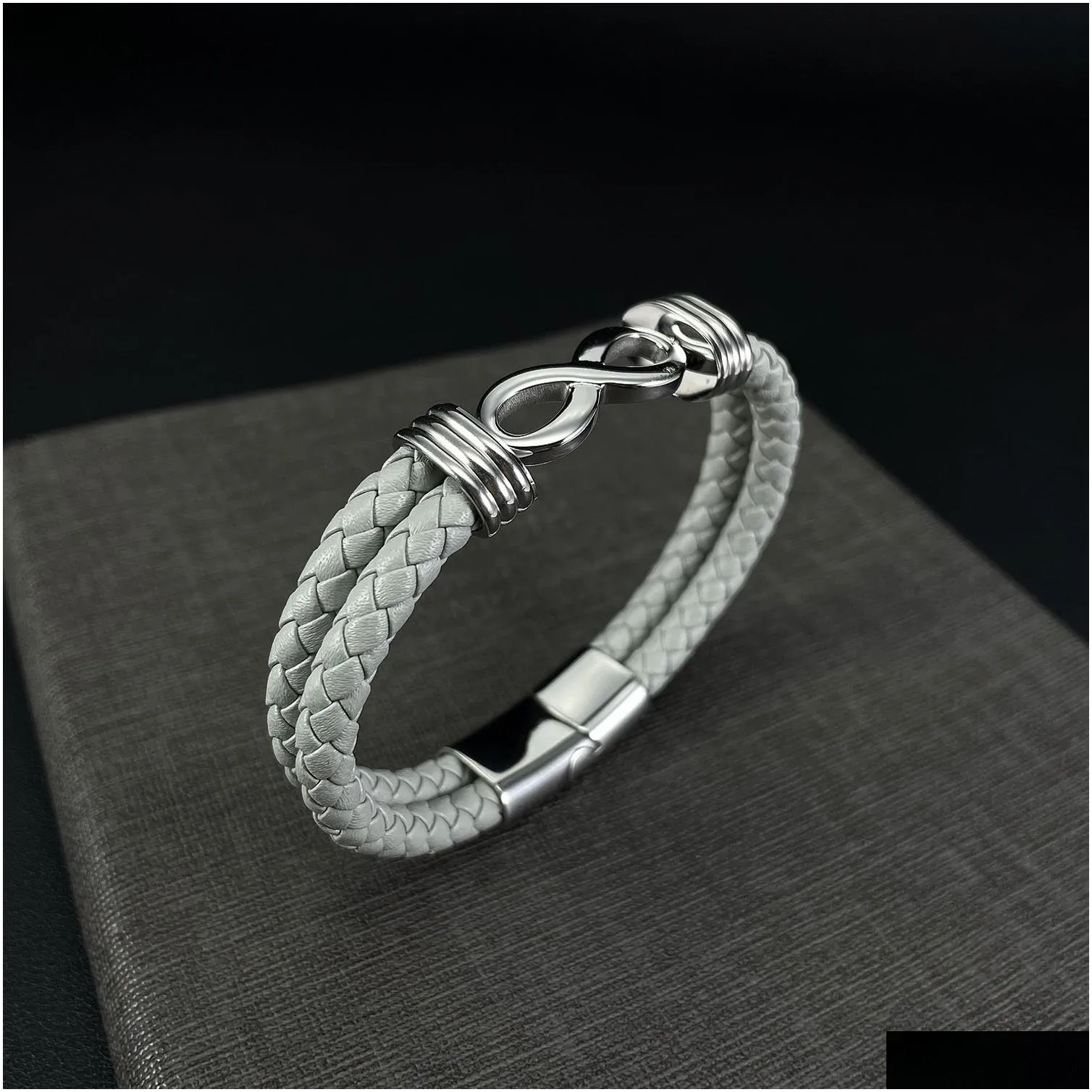Jewelry Fashion Punk Double-Layer Leather Bracelet Infinite Stainless Steel Magnetic Clasp Bracelets Charm Women Men Gift Drop Deliver Dhbpr