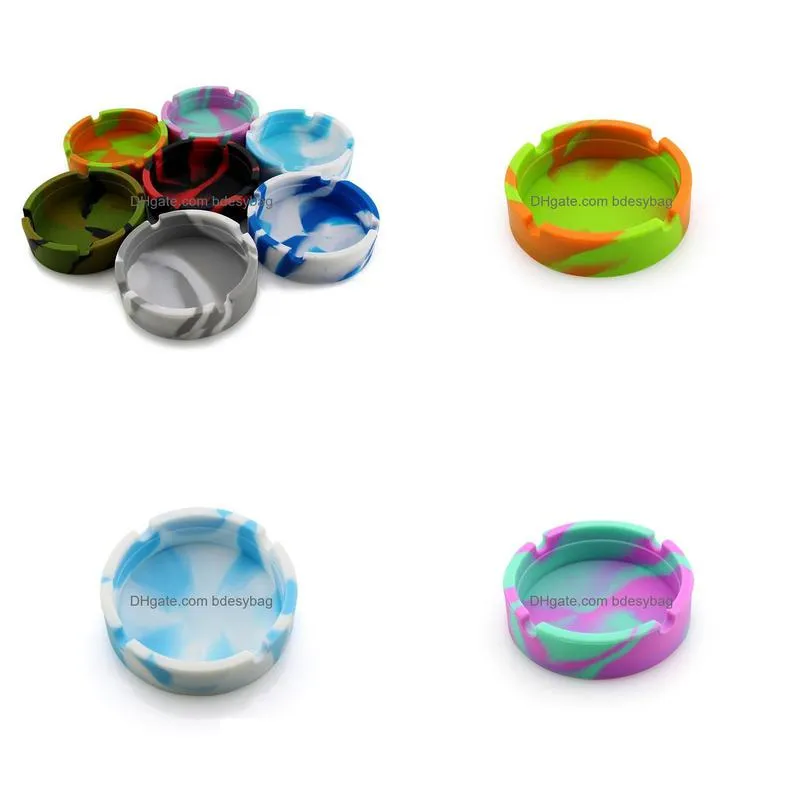 Ashtrays Soft Sile Ashtray Round Luminous Mini Ash Tray Portable Anti-Scalding Cigarette Holder Home Novelty Crafts Smoking Accessorie Dhf4C