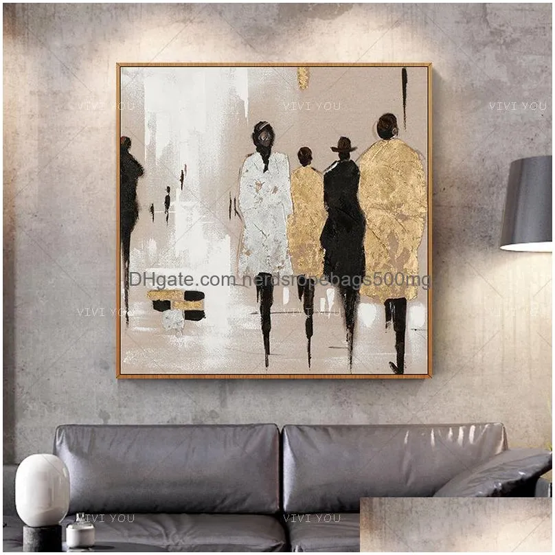Paintings Handmade Abstract Pedestrian Art Oil Painting On Canvas Modern Paintings For Living Room Decor Pictures 210310 Drop Delivery Dh9L0