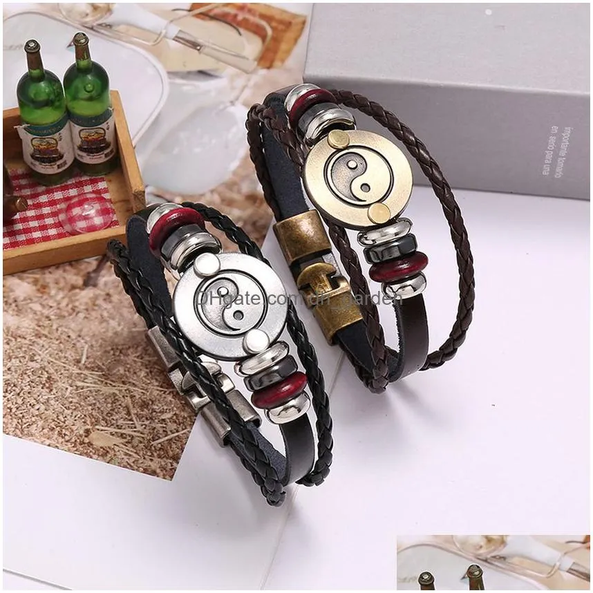 Charm Bracelets Update Yinyang Bracelet Mlti Layer Leather Bracelets Women Men Fashion Jewelry Will And Drop Delivery Jewelr Dhgarden Dhgvx