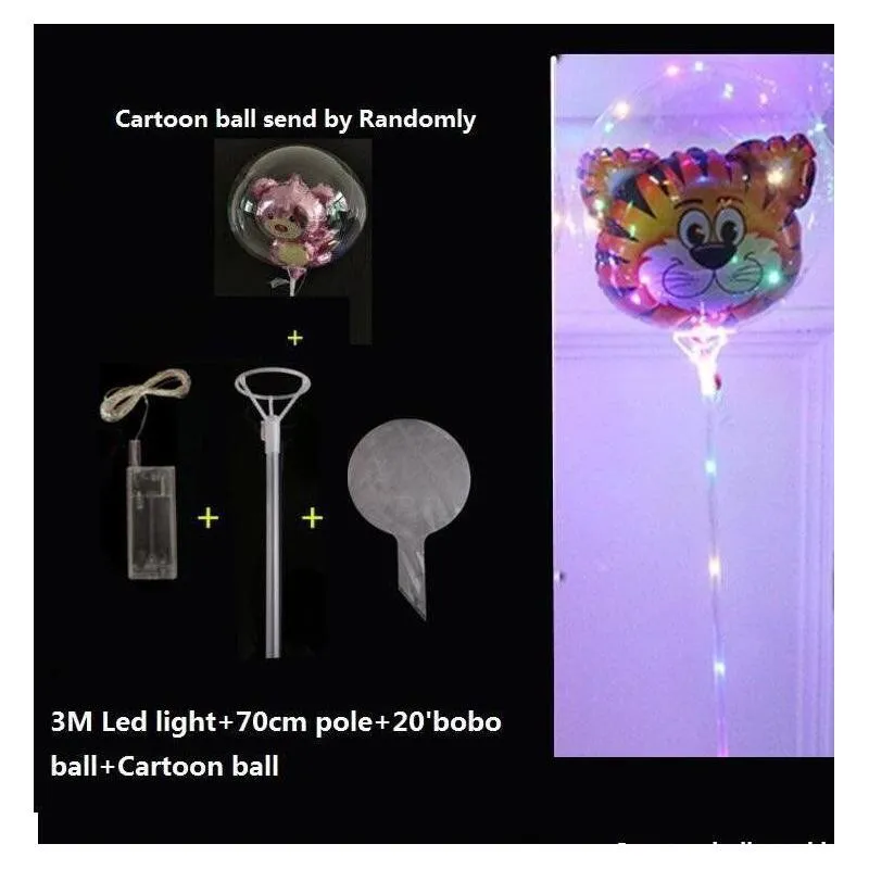 Other Festive & Party Supplies Helium Transparent Led Balloon Flashing Bobo With Stickers Cartoon Feathers Glitters For Festival Decor Dhxol