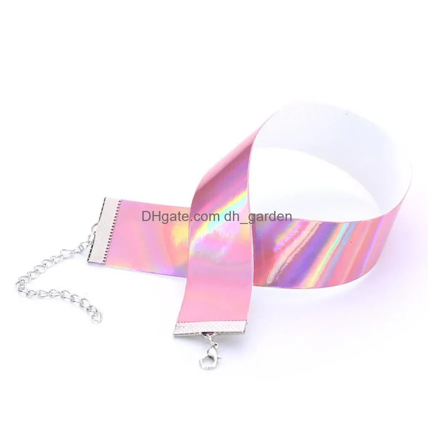 Chokers Rainbow Laser Choker Necklace Collars Y Women Necklaces Band Fashion Jewelry Neck Chains Will And Drop Delivery Jewe Dhgarden Dhzfd